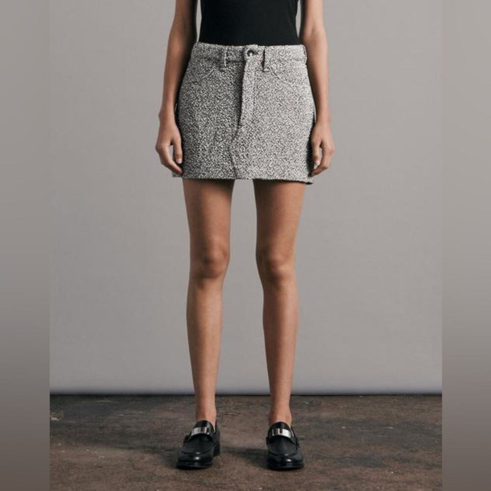 Rag & Bone Cotton Itty Bitty Tweed Mini Skirt Black White Multi 10